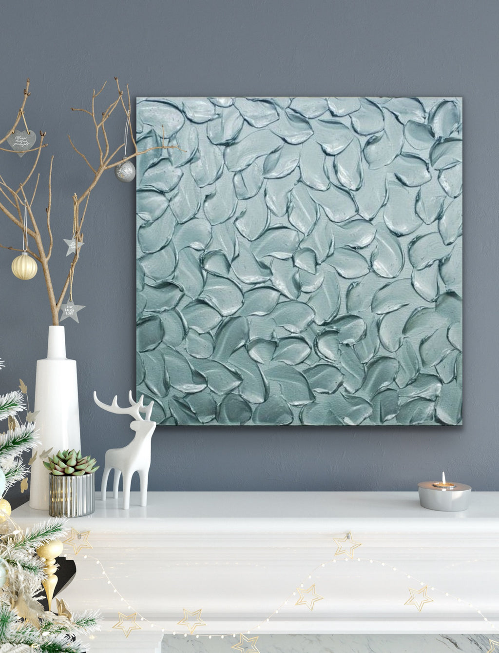Teal blue ORIGINAL Textured Painting Abstract Minimalist Metallic palette knife Impasto, Abstract Wall Art -MADE2ORDER-Mix & match