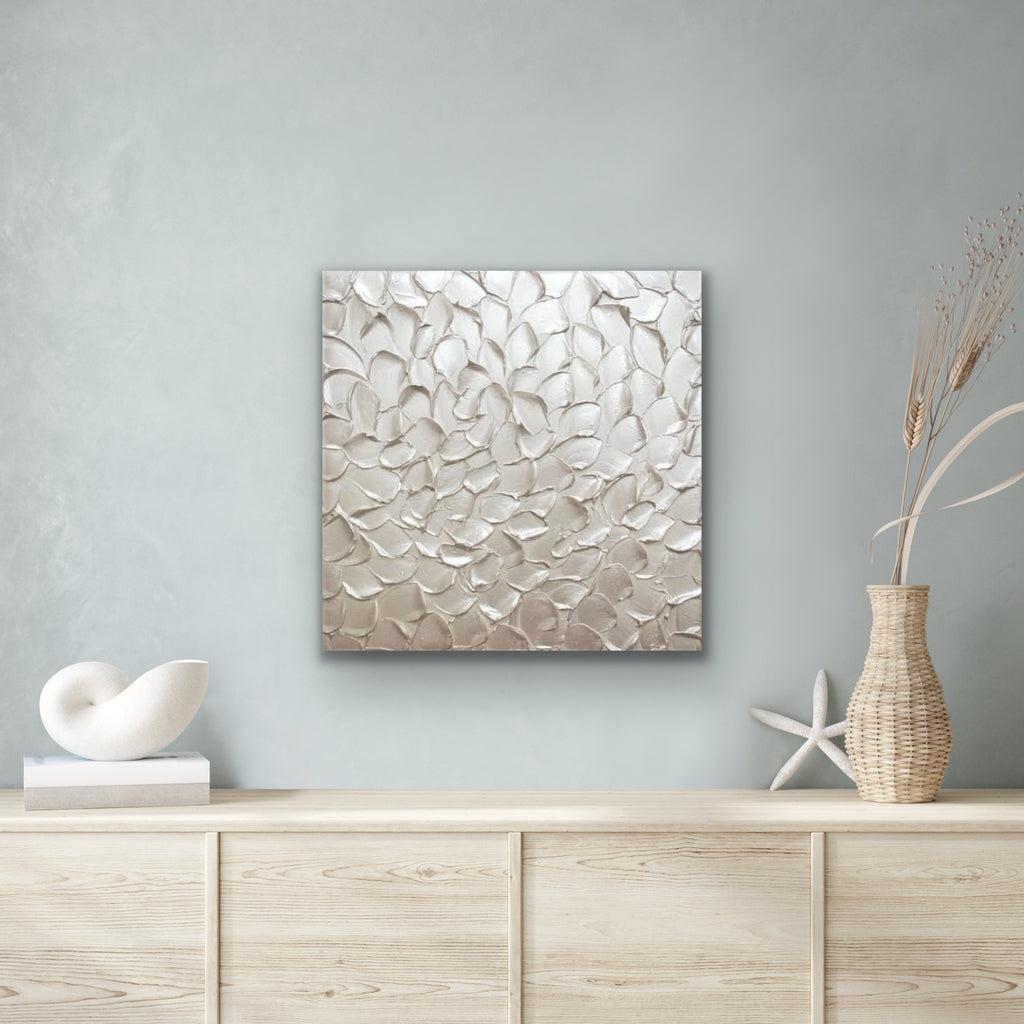 White pearl Abstract Minimalist ORIGINAL Textured Painting palette knife Impasto, Abstract Wall Art -MADE2ORDER