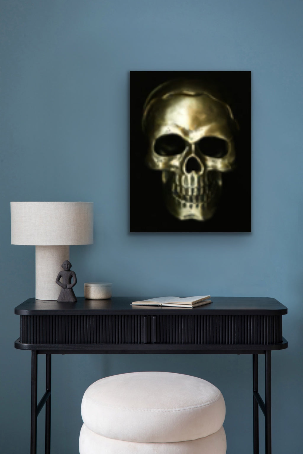 Gold skull on black goth Original Photography Halloween Wall art decor, Stretched Canvas, Fine Art Giclee PRINT, Small-X large, Susanna Shap
