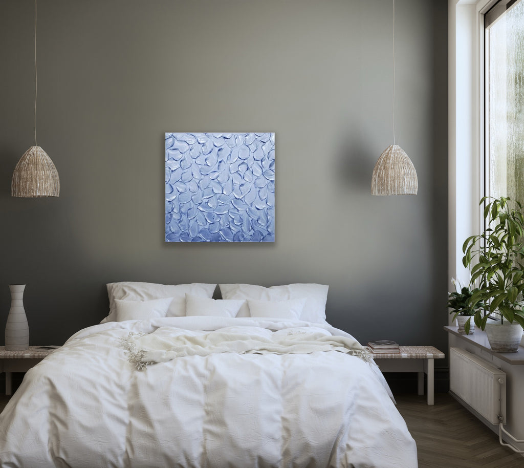 Periwinkle Baby Blue Abstract Minimalist ORIGINAL Metallic Textured Painting palette knife Impasto, Abstract Wall Art -MADE2ORDER-Mix & match