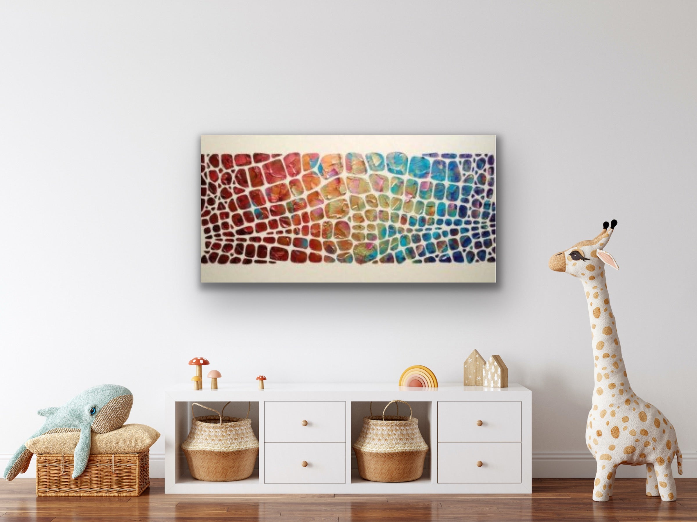 “Stained Glass” Colorful Abstract Original Palette knife Impasto Textured Large Wall Art MADE2ORDER Geometric Mosaic Painting Black and MultiColor