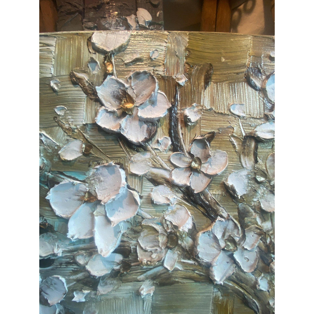 Original Impasto Texture Earth Tones Abstract tree painting White cherry blossom, Grey, Brown & Beige palette knife art by susanna shap (MADE2ORDER)