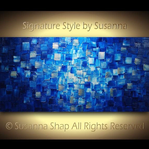 Original Blue Black and silver Modern Art Abstract painting, Geometric Squares Impasto Textured palette knife art by susanna shap (MADE2ORDER)