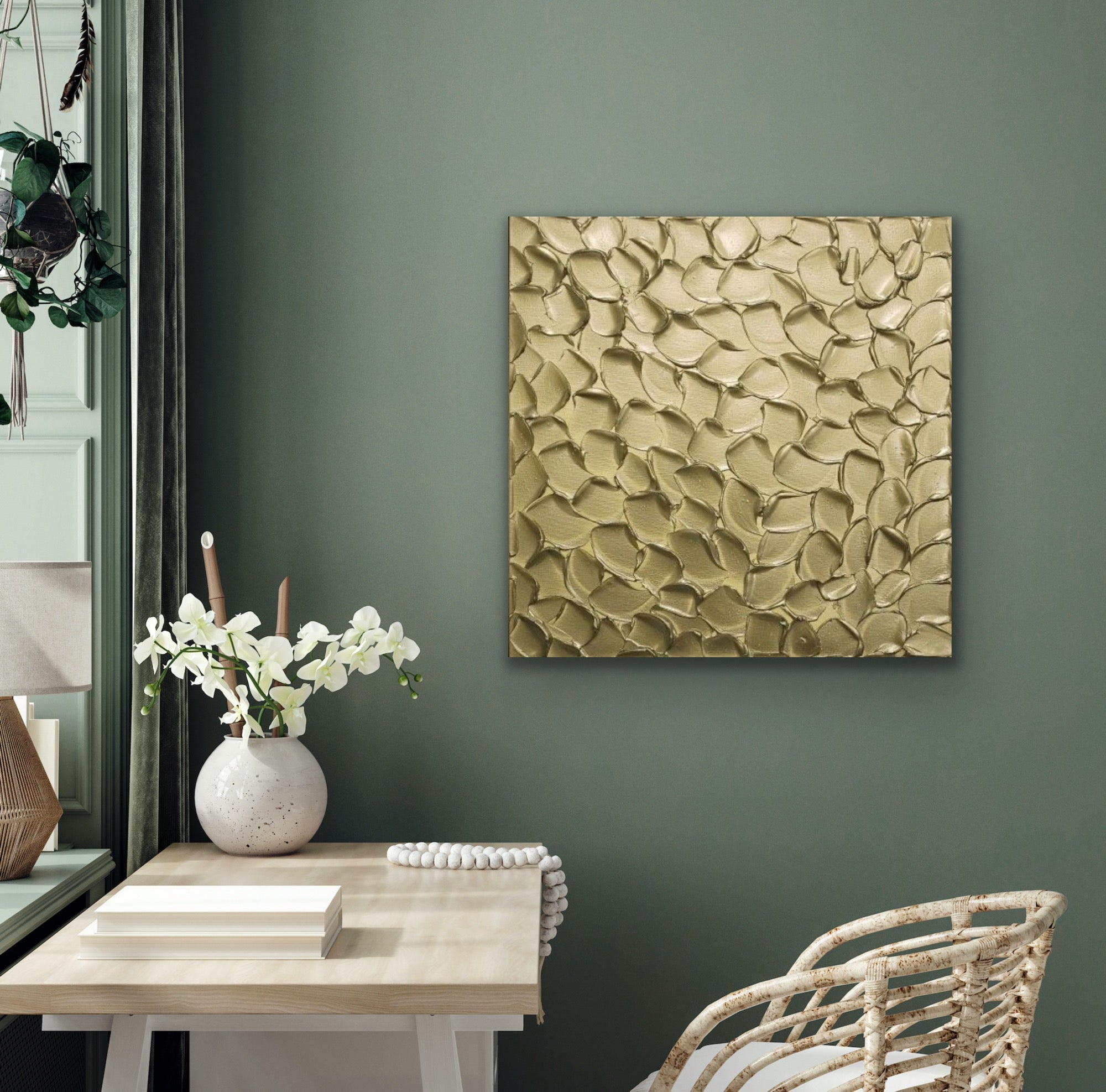 Pale Gold Abstract Minimalist ORIGINAL Metallic Textured Painting palette knife Impasto, Abstract Wall Art -MADE2ORDER-Mix & match
