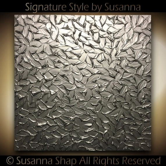 Original silver large textured abstract painting palette knife impasto art by susanna shap MADE2ORDER