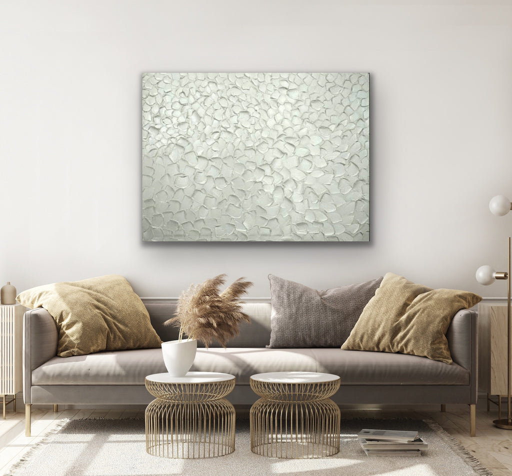 White pearl Abstract Minimalist ORIGINAL Textured Painting palette knife Impasto, Abstract Wall Art -MADE2ORDER
