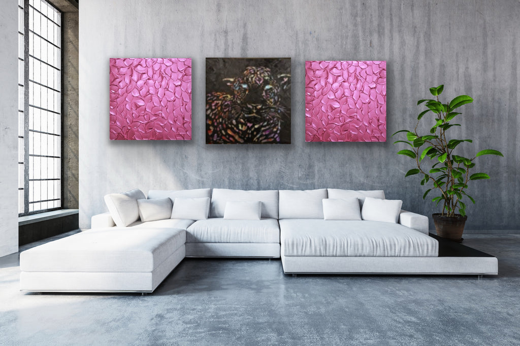 Hot Pink Abstract Minimalist ORIGINAL Metallic Textured Painting palette knife Impasto, Abstract Wall Art -MADE2ORDER-Mix & match