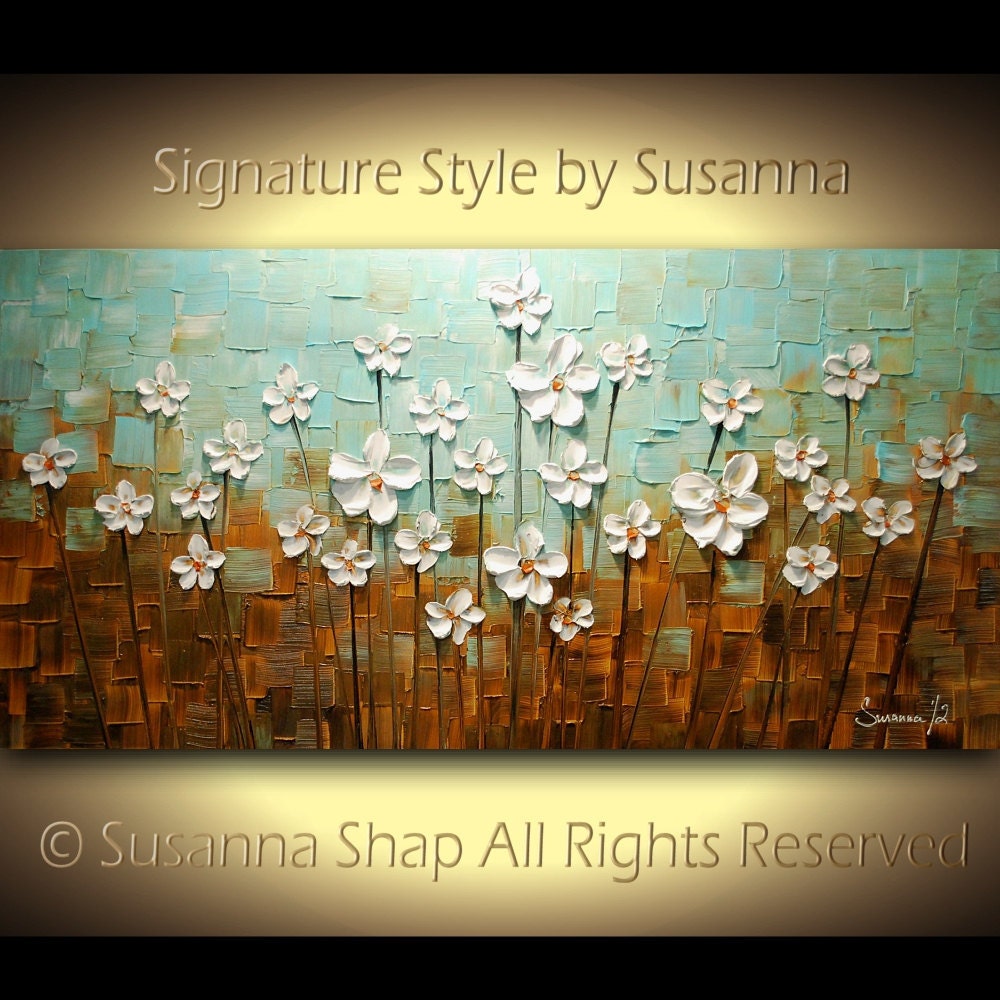 Original Painting White Flower Blossoms no.2 Modern Abstract Landscape, Earth tones Grey Beige Impasto Textured palette knife art by susanna shap (MADE2ORDER)