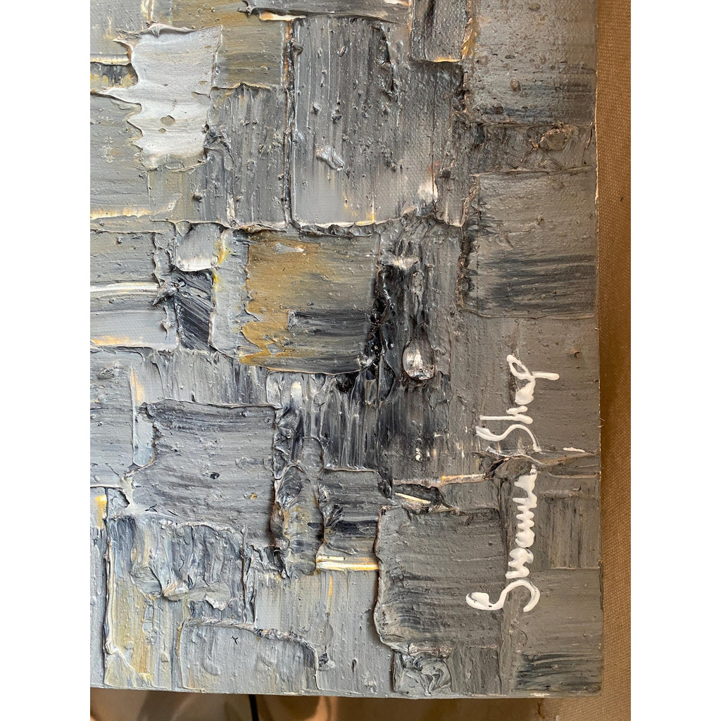 ORIGINAL Heavy Textured Large Abstract Minimalist painting Neutral Beige Gray Squares Geometric 60"x20" Palette knife Art- by Susanna Shap