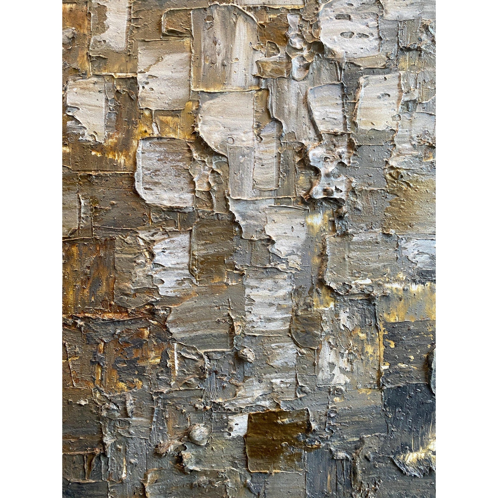 ORIGINAL Minimalist Large Abstract painting Neutral Beige Gray Squares Geometric Heavy Textured 36"x36" Palette knife Art- by Susanna Shap