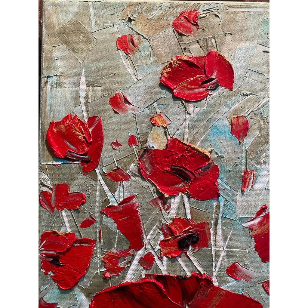 red poppies ORIGINAL abstract floral oil painting flowers landscape impasto Texture Palette knife Wall Art 20x20" Susanna Shap