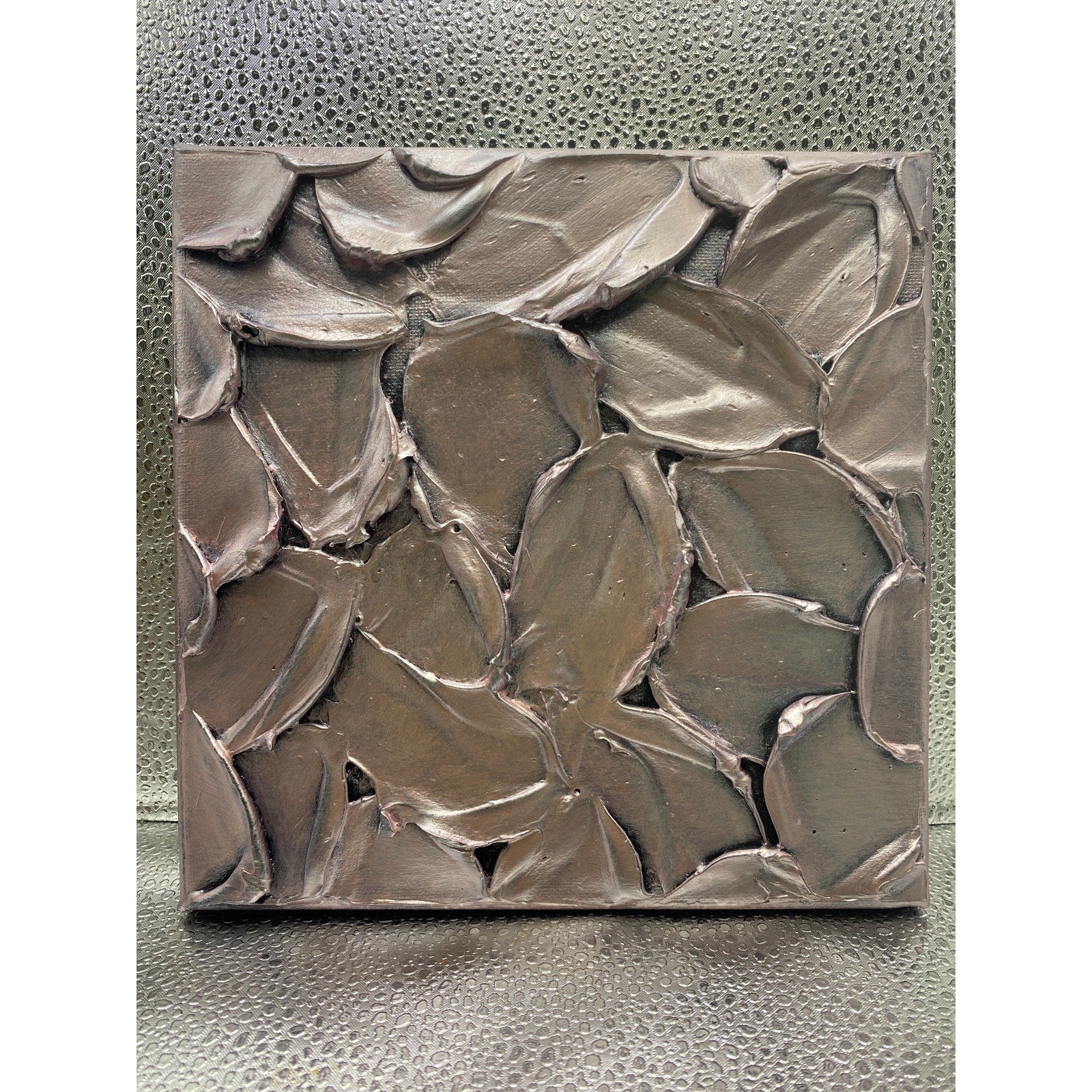 ORIGINAL Abstract Metallic Rose Quartz Textured painting, Palette knife Impasto Small 8" x 8"