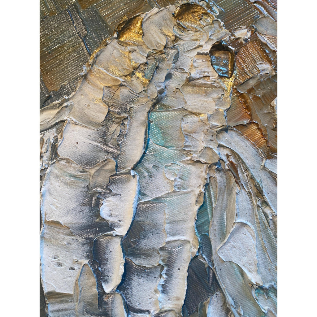 White Abstract Koi Fish Painting, Original palette knife Textured Impressionism Fine Art, 20"x20" Canvas, by susanna shap