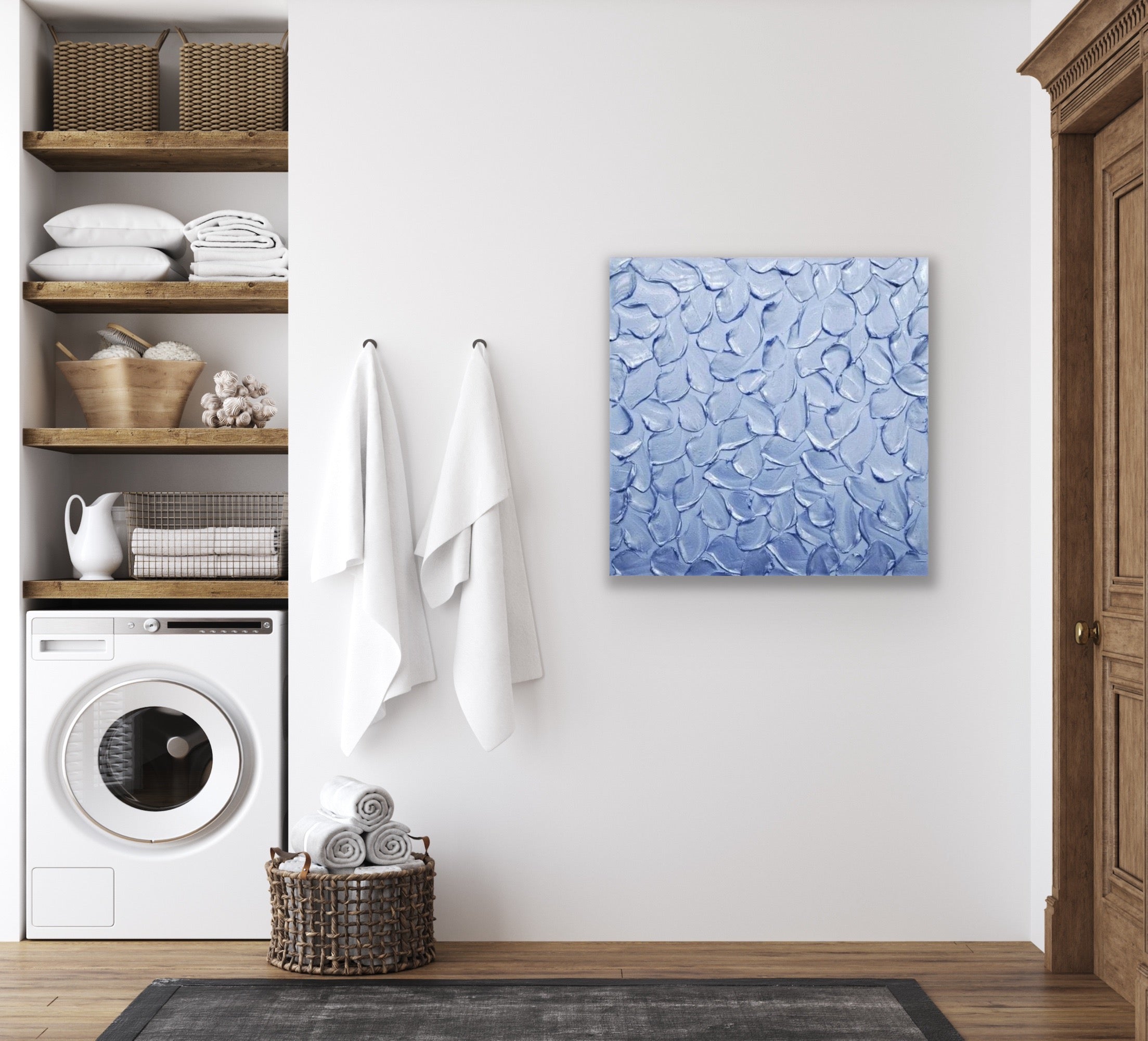 Periwinkle Baby Blue Abstract Minimalist ORIGINAL Metallic Textured Painting palette knife Impasto, Abstract Wall Art -MADE2ORDER-Mix & match