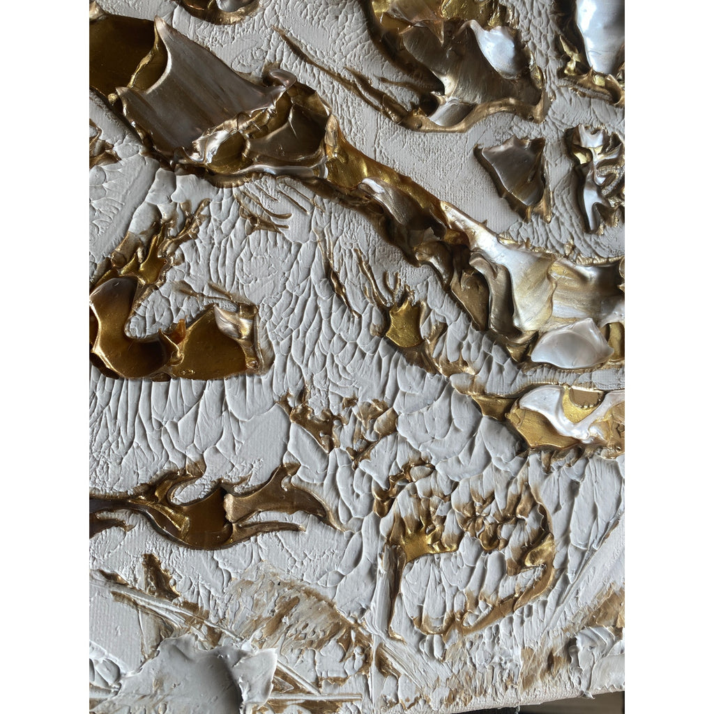 Turtle ORIGINAL Animal Art Abstract White & Gold Textured painting, Handmade Artwork Canvas wall art