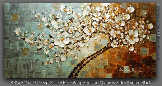 Original Abstract tree painting White cherry blossom textured palette knife impasto art by susanna shap (MADE2ORDER)