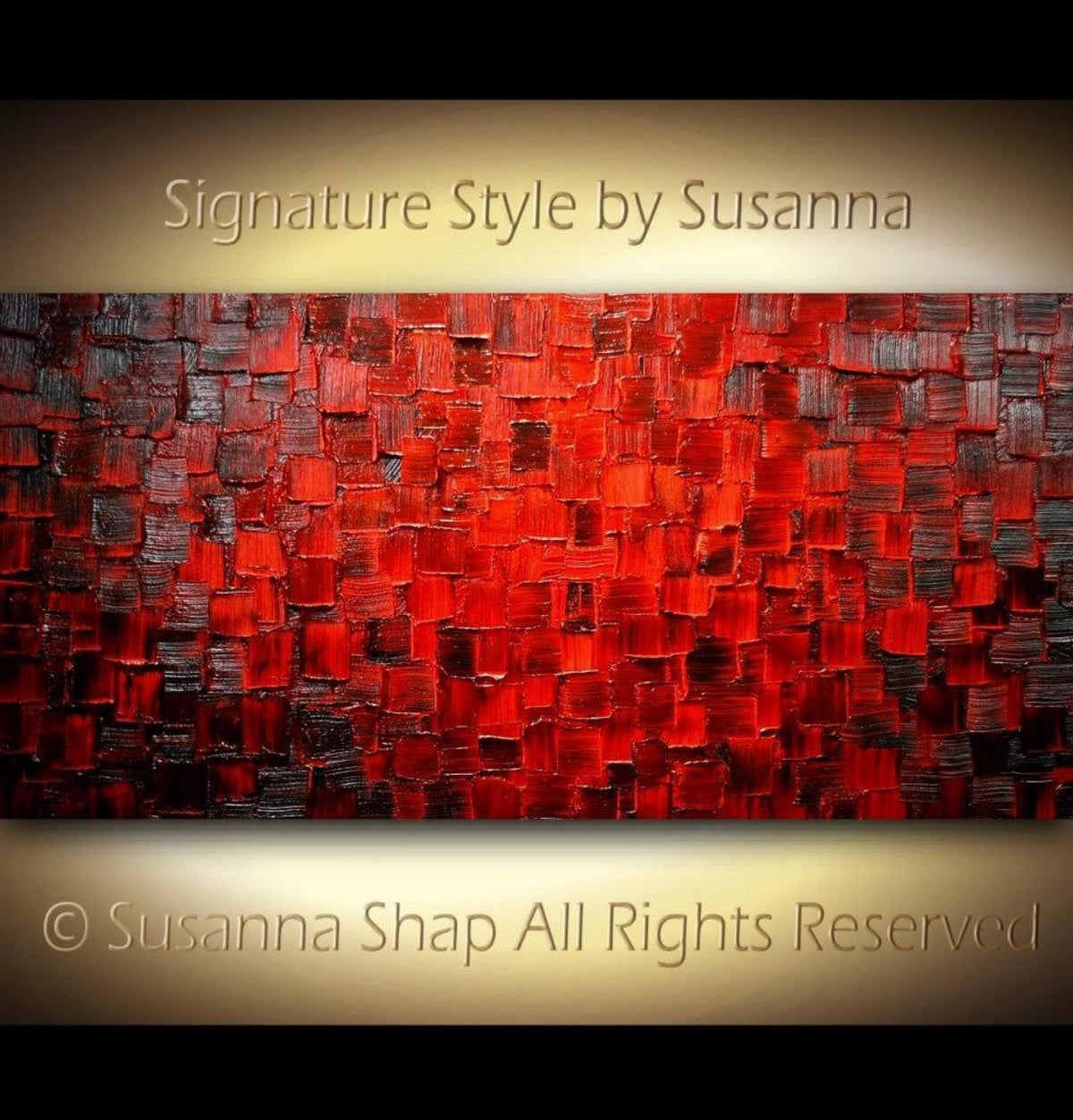 Original Red and black Modern Art Abstract painting, Geometric Squares Impasto Textured palette knife art by susanna shap (MADE2ORDER)
