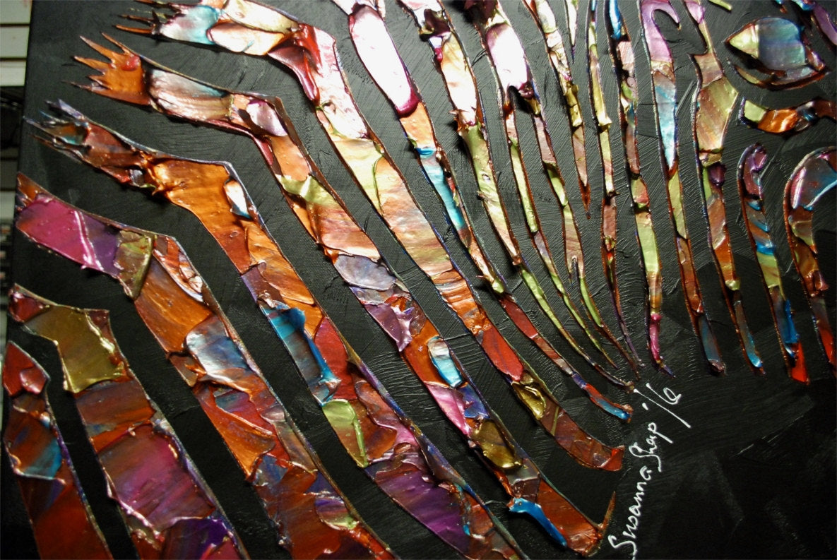 Original Textured Abstract Zebra Painting, Black Multi Colored palette knife impasto Fine Art MADE2ORDER - Susanna Shap