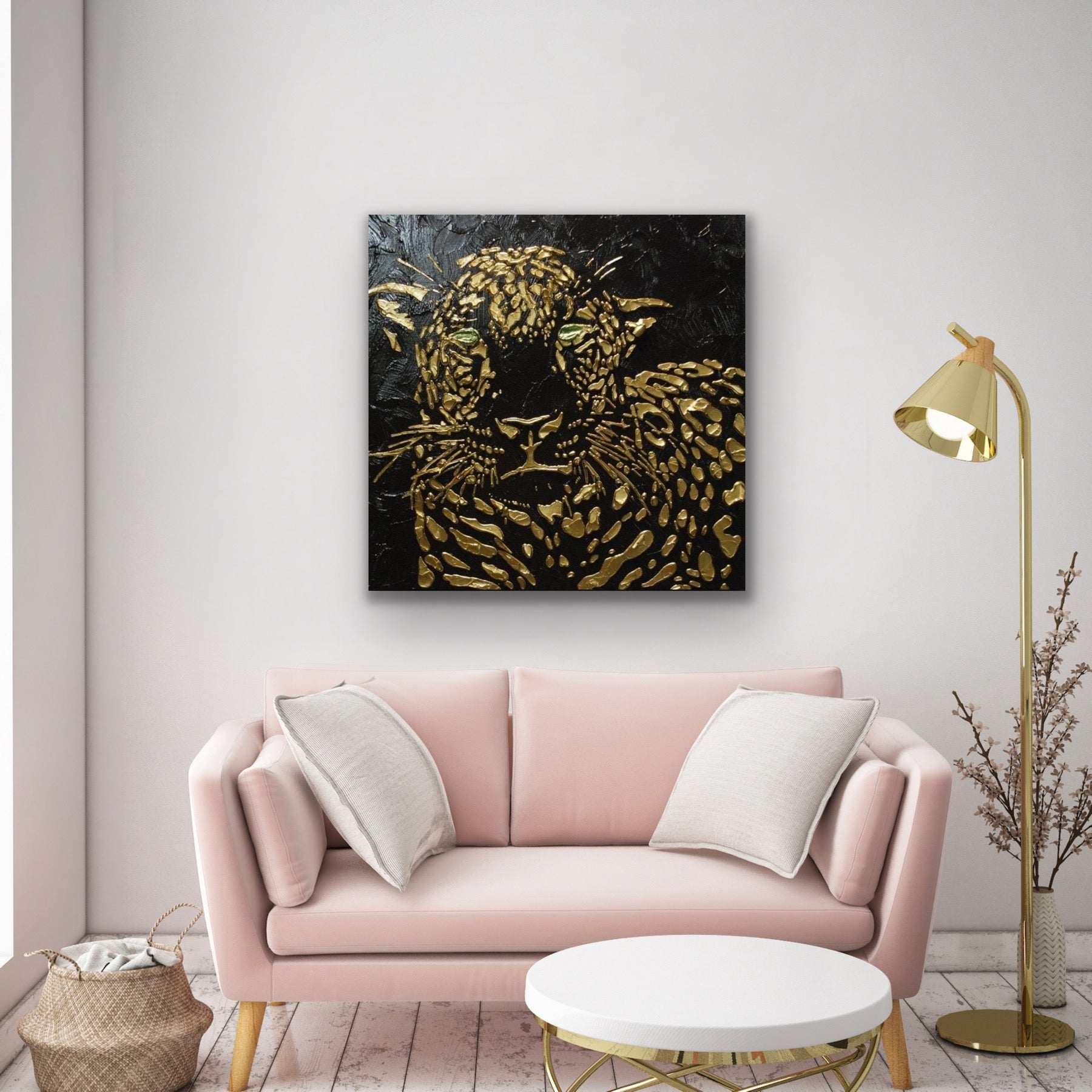 Original Abstract Leopard Painting Black Gold Palette Knife Impasto Textured Fine Art on Canvas - MADE2ORDER Mix&match