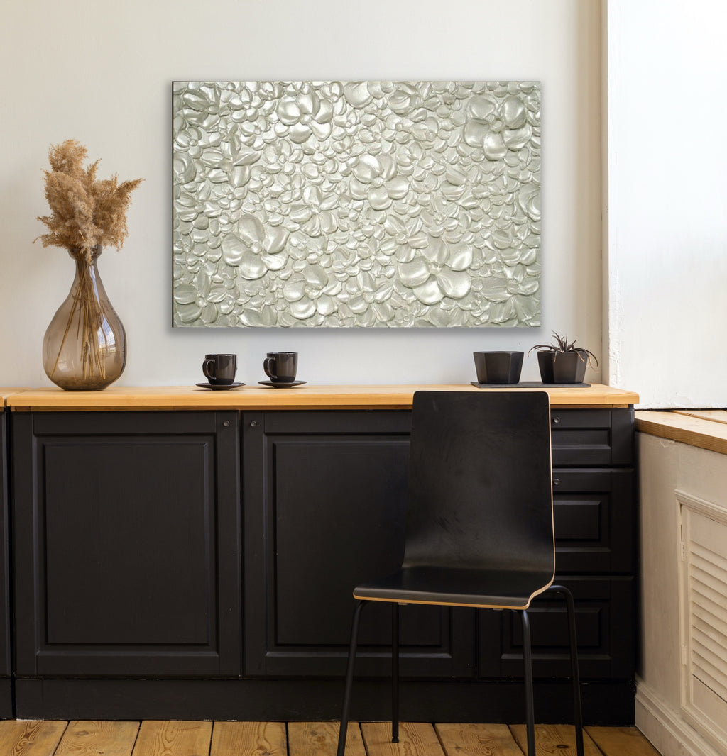White pearl Blossoms Flowers Abstract Minimalist ORIGINAL Textured Painting palette knife Impasto, Abstract Wall Art -MADE2ORDER