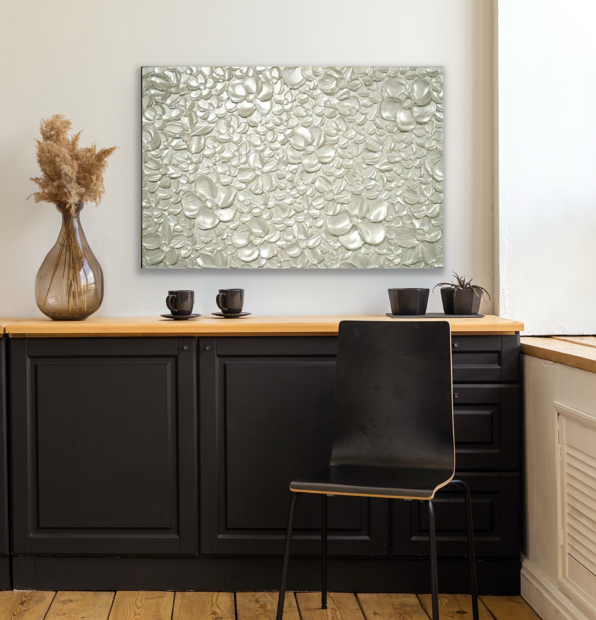 White pearl Blossoms Flowers Abstract Minimalist ORIGINAL Textured Painting palette knife Impasto, Abstract Wall Art -MADE2ORDER