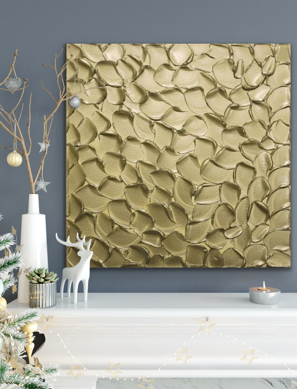 Pale Gold Abstract Minimalist ORIGINAL Metallic Textured Painting palette knife Impasto, Abstract Wall Art -MADE2ORDER-Mix & match