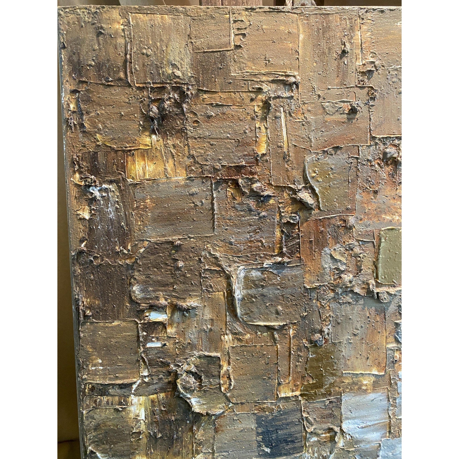 ORIGINAL Minimalist Large Abstract painting Neutral Beige Gray Squares Geometric Heavy Textured 36"x36" Palette knife Art- by Susanna Shap