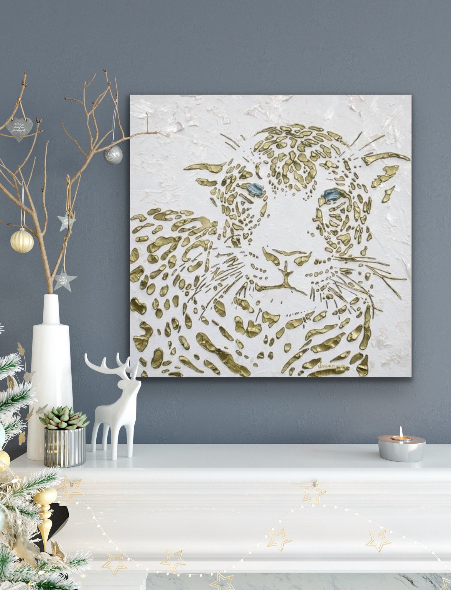 Original Leopard Painting MADE2ORDER Gold On White Textured Palette Knife Art