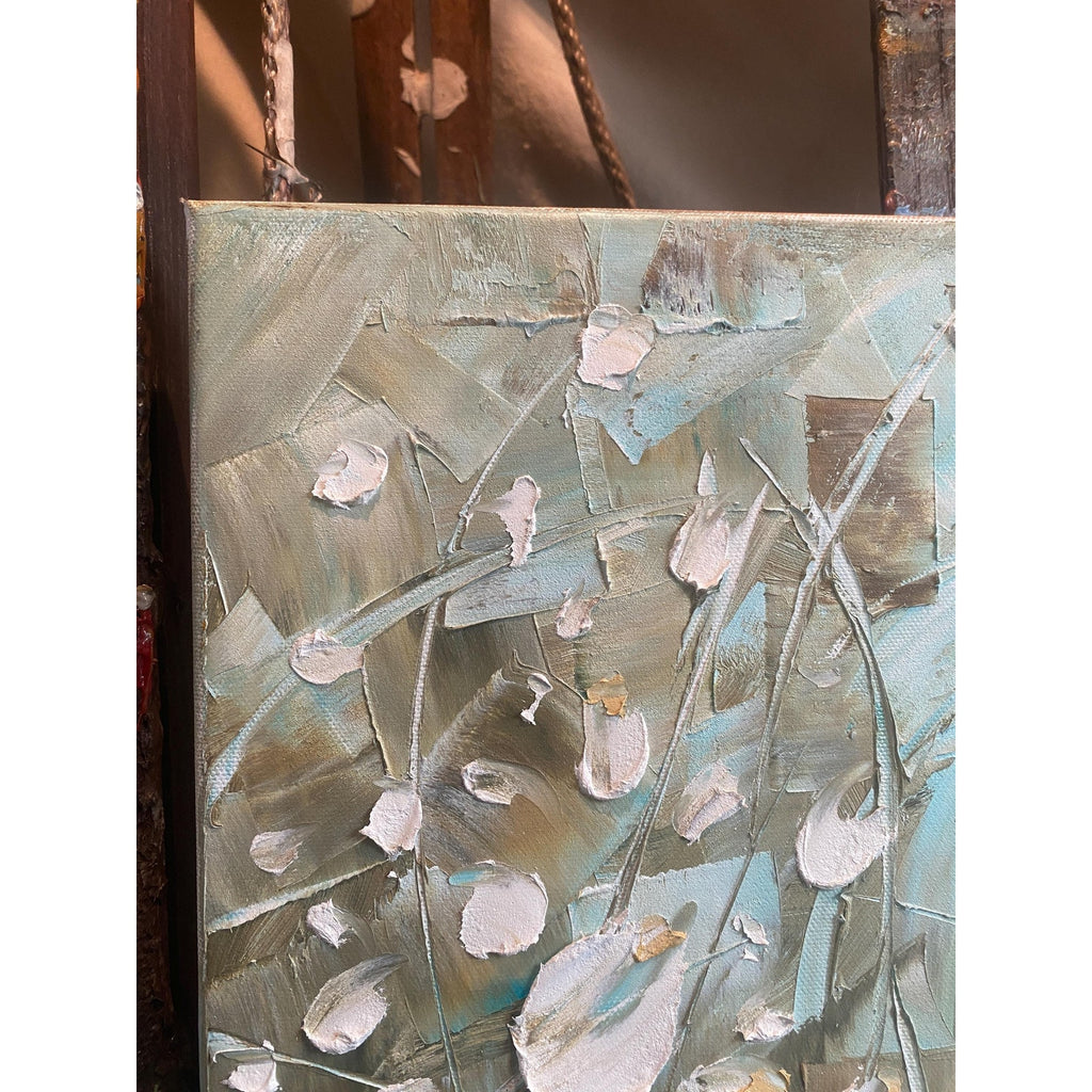 ORIGINAL abstract floral oil painting landscape on canvas white flowers impasto Textured Palette knife Wall Art 20x20" by Susanna Shap