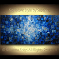 Original Blue Black and silver Modern Art Abstract painting, Geometric Squares Impasto Textured palette knife art by susanna shap (MADE2ORDER)