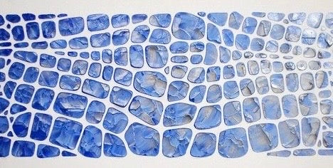 Original Textured palette knife impasto painting, blue, silver and white, Large Abstract Art MADE2ORDER Mosaic Geometric Painting (48”x24”)