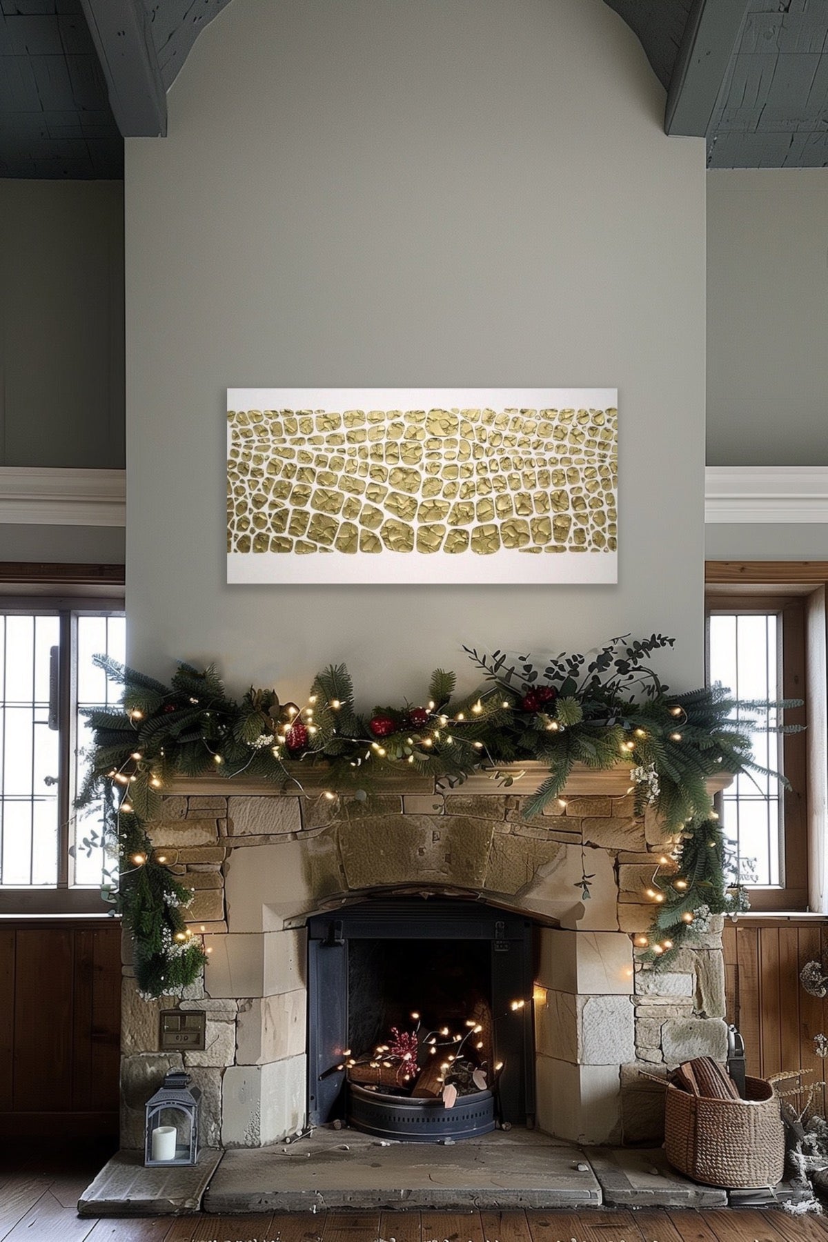 Original white and gold Textured Large Abstract Art MADE2ORDER Mosaic Painting (48”x24”)