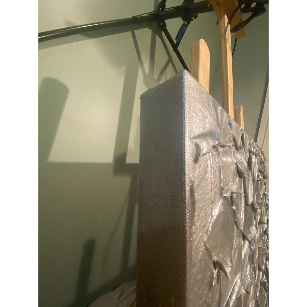 ORIGINAL Textured Silver Painting Abstract , Impasto Art on Canvas, 20x20 Susanna Shap