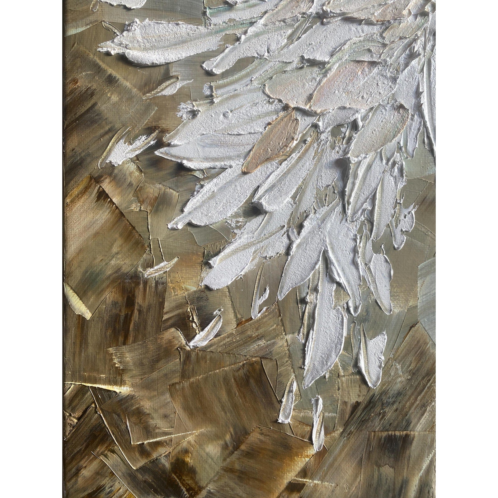 ORIGINAL angel abstract oil painting on canvas impasto Textured Palette knife white Angel wings Wall Art 20x20" by Susanna Shap