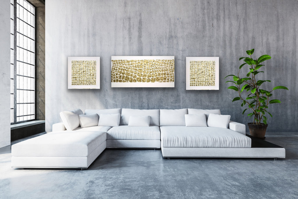 Original white and gold Textured Large Abstract Art MADE2ORDER Mosaic Painting (48”x24”)