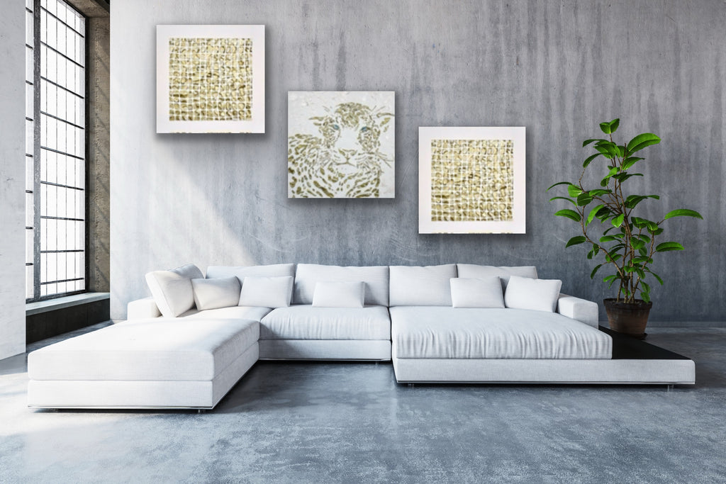 Abstract Original Giraffe Painting, Gold On White, palette knife impasto, 24”x36” MADE2ORDER