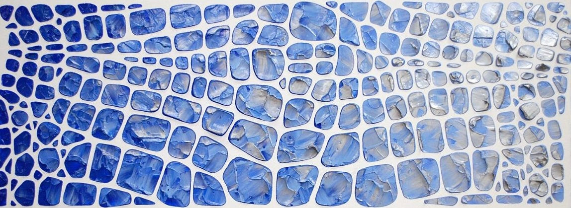 Original Textured palette knife impasto painting, blue, silver and white, Large Abstract Art MADE2ORDER Mosaic Geometric Painting (48”x24”)