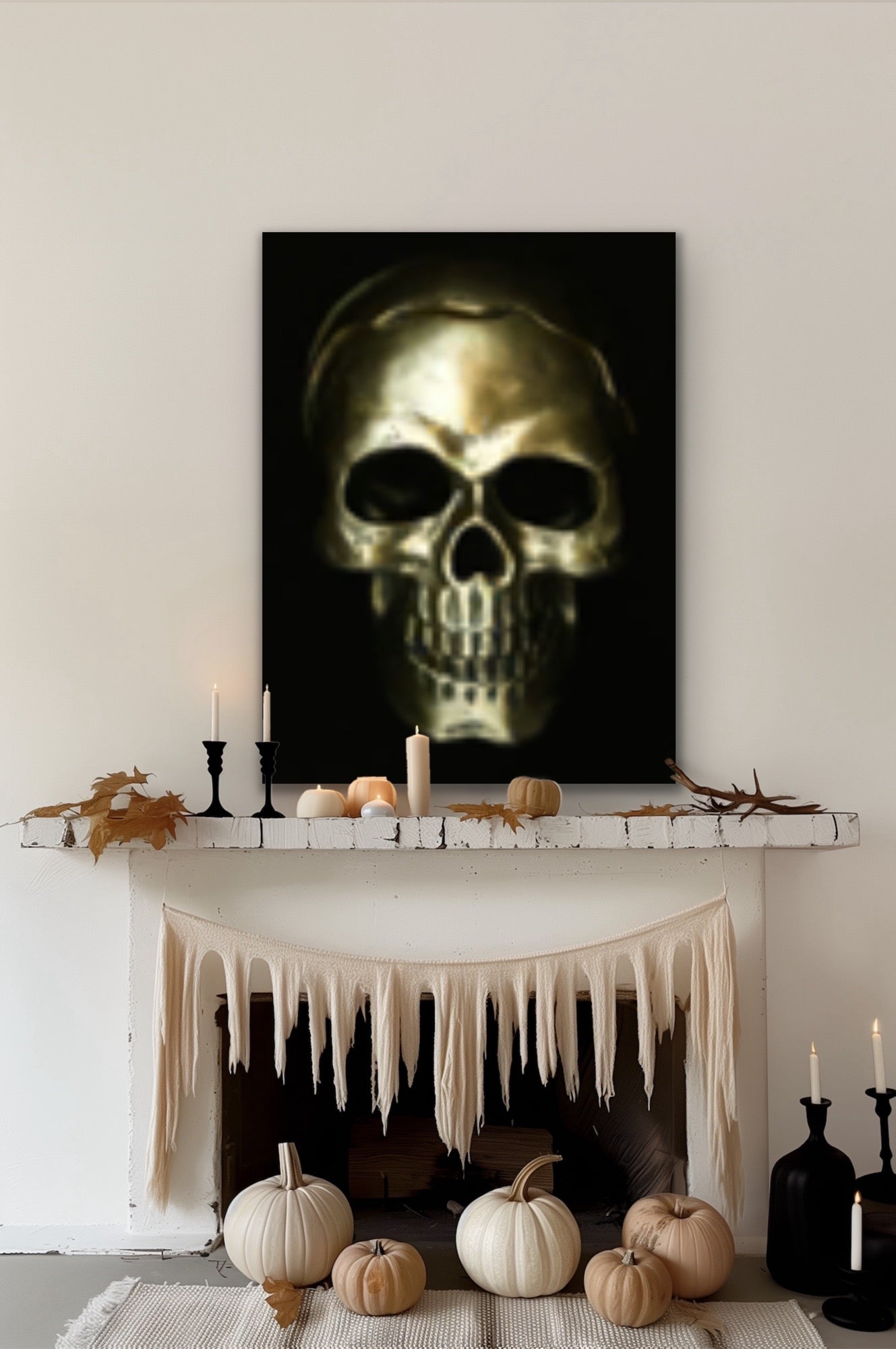 Gold skull on black goth Original Photography Halloween Wall art decor, Stretched Canvas, Fine Art Giclee PRINT, Small-X large, Susanna Shap