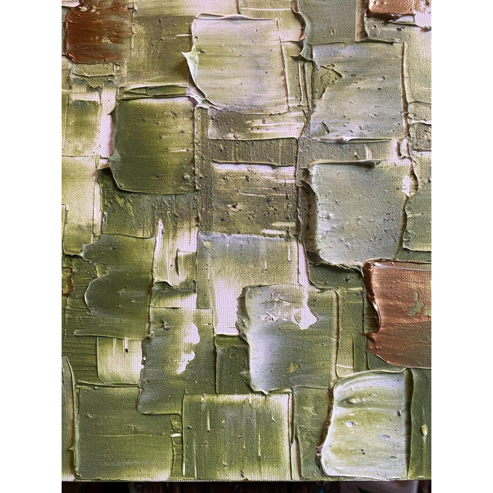 ORIGINAL Olive Green Large Abstract painting, Squares, Geometric Heavy Textured 48"x24" Palette knife Art- by Susanna Shap