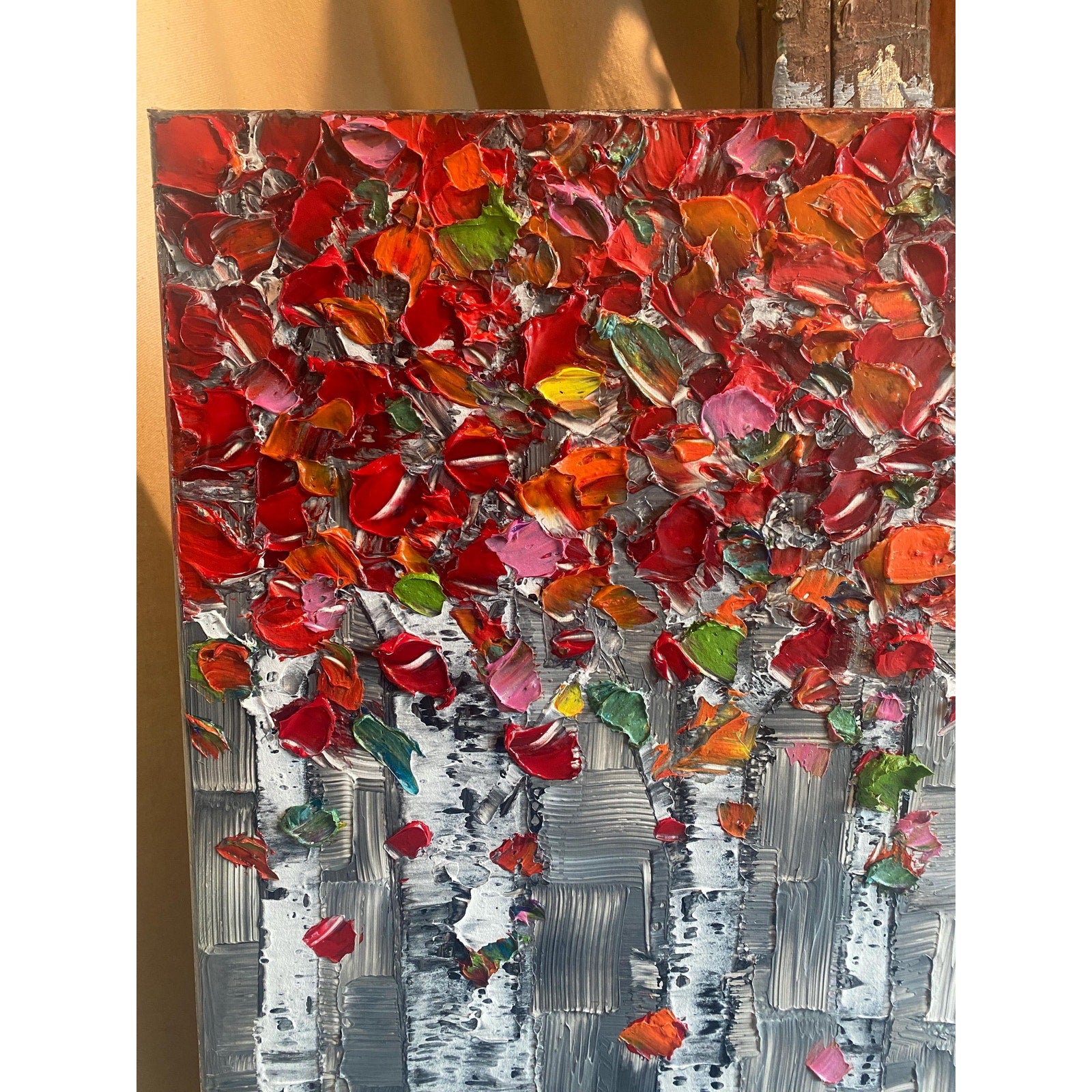 Original Textured Birch Trees Impasto Painting by Susanna Shap (48"x24")