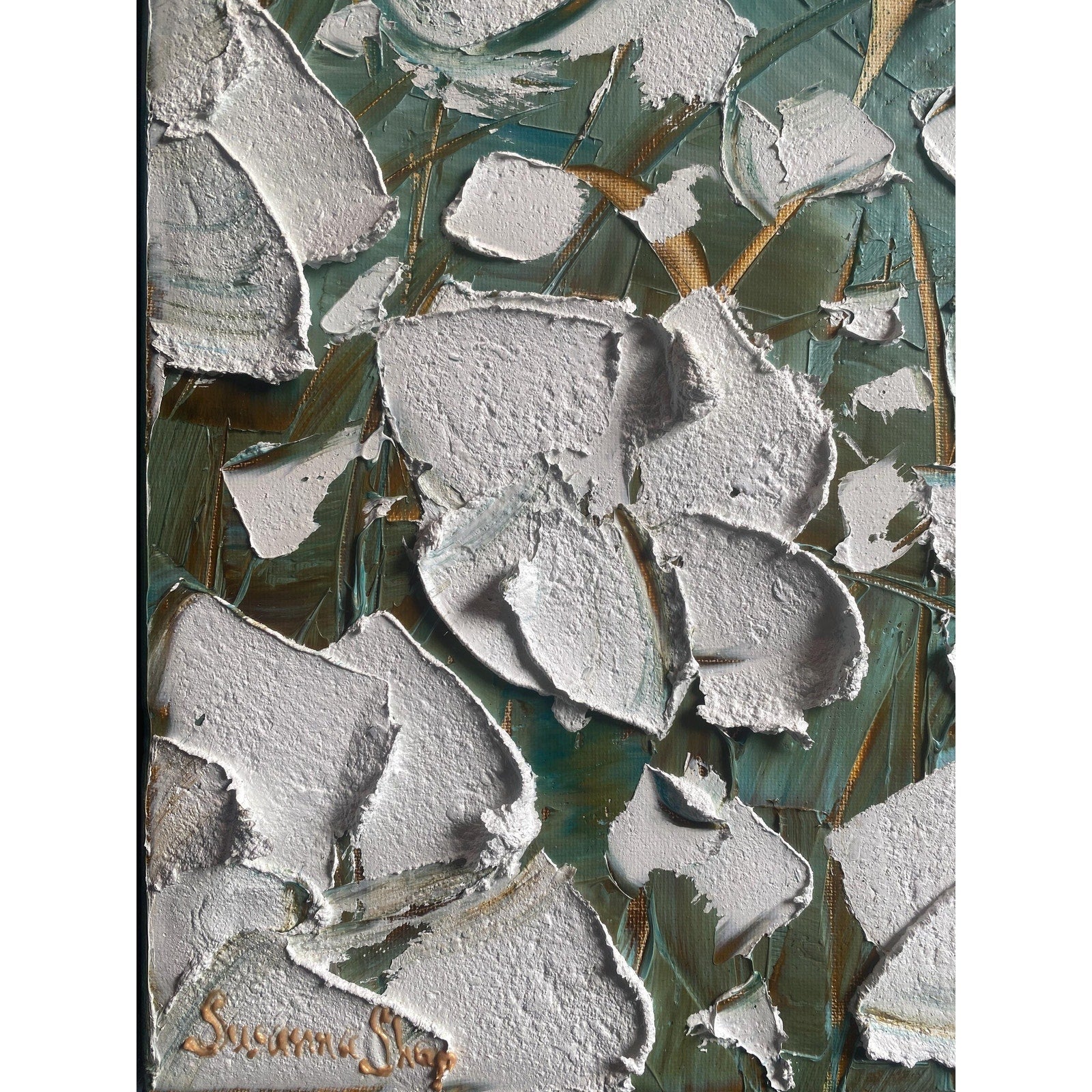 ORIGINAL floral oil painting, white poppies landscape on canvas impasto Textured Palette knife Wall Art 20x20" by Susanna Shap