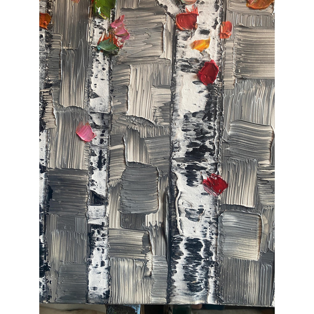 Original Textured Birch Trees Impasto Painting by Susanna Shap (48"x24")