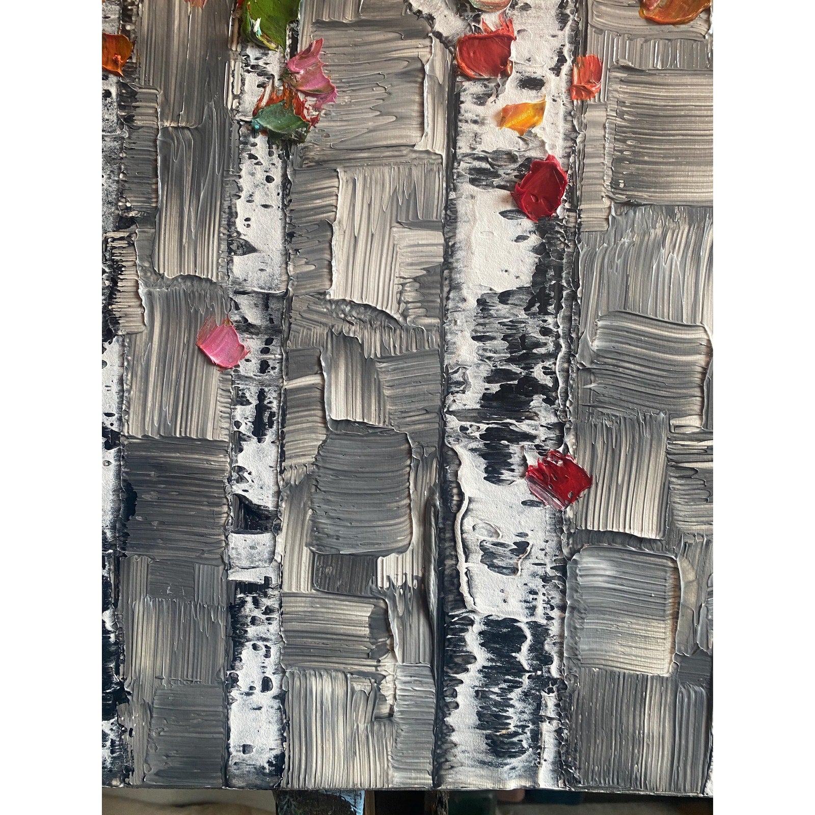 Original Textured Birch Trees Impasto Painting by Susanna Shap (48"x24")