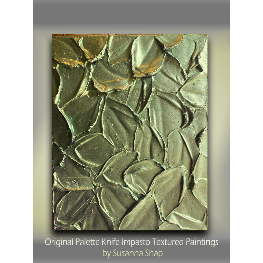 "Jade" Metallic Olive Green ORIGINAL Abstract Textured painting, Palette knife Impasto Art, Small 8"x10"