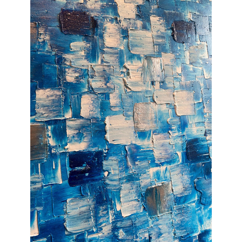 ORIGINAL Blue Large Abstract painting Minimalist Squares Geometric Heavy Textured 36"x36" Palette knife Art- by Susanna Shap