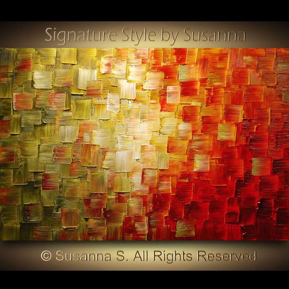Original Olive Green and Red Modern Art Abstract painting, Geometric Squares Impasto Textured palette knife art by susanna shap (MADE2ORDER)