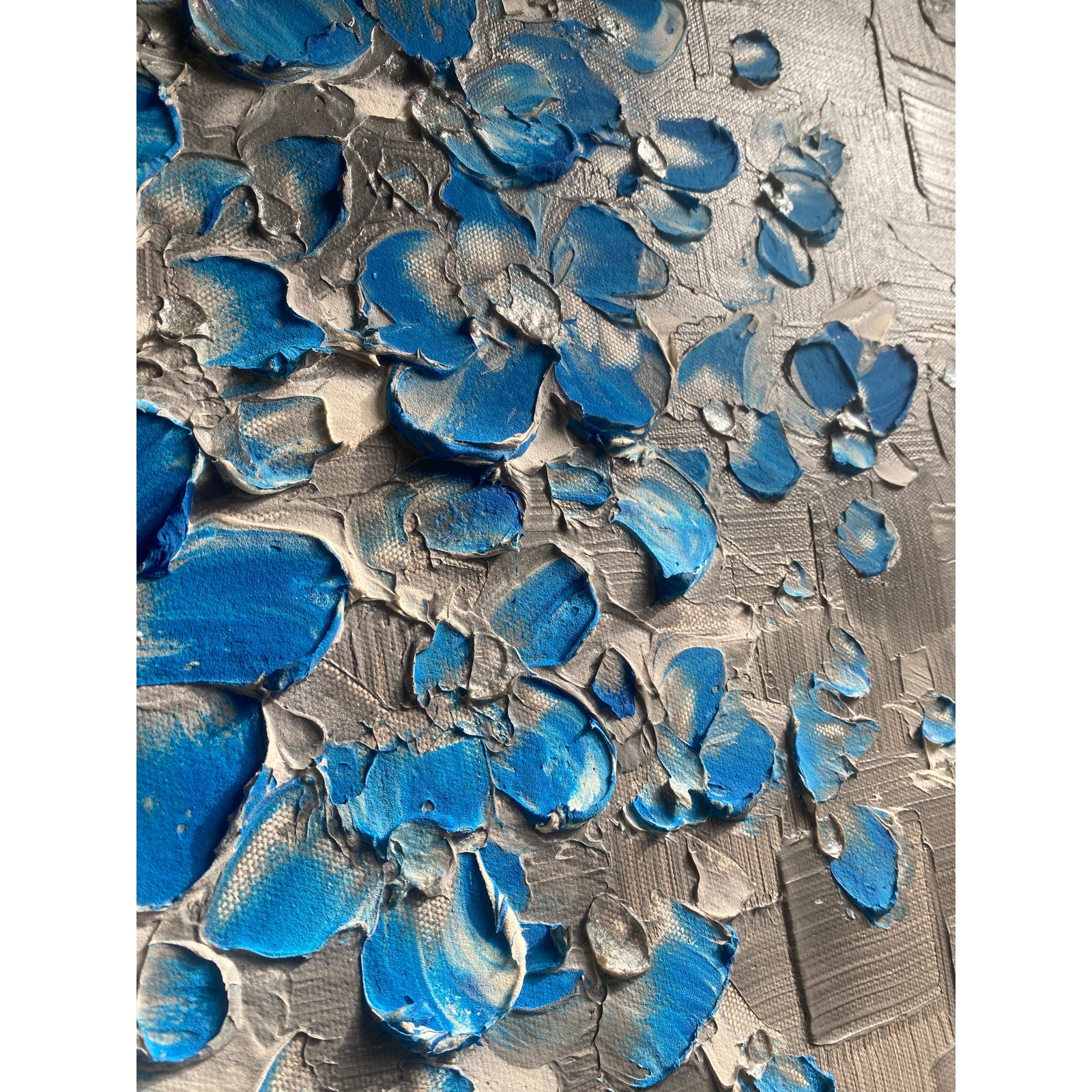 Original Blue flowers Painting Impasto still life bouquet in vase Textured palette knife Floral Art (24x36)