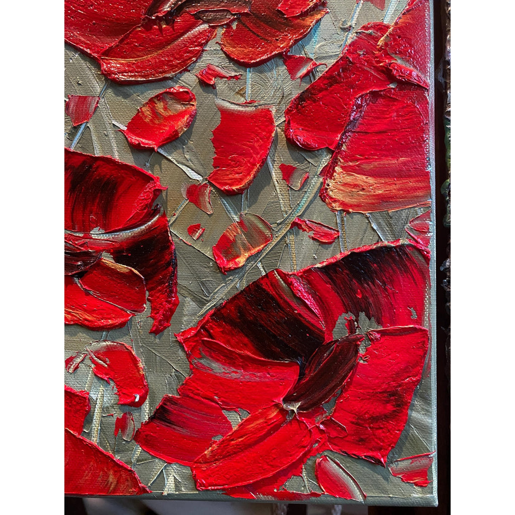 red poppies ORIGINAL abstract floral oil painting flowers landscape impasto Texture Palette knife Wall Art 20x20" Susanna Shap