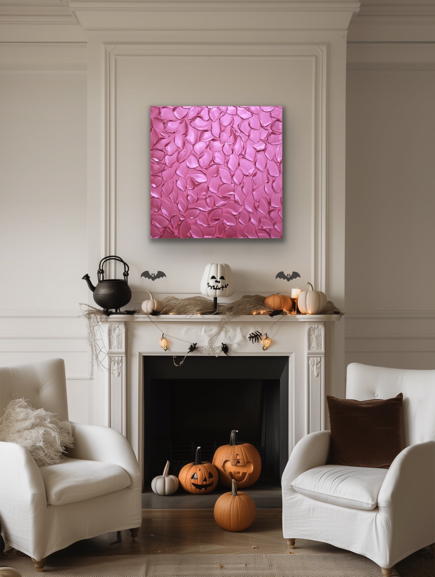 Hot Pink Abstract Minimalist ORIGINAL Metallic Textured Painting palette knife Impasto, Abstract Wall Art -MADE2ORDER-Mix & match