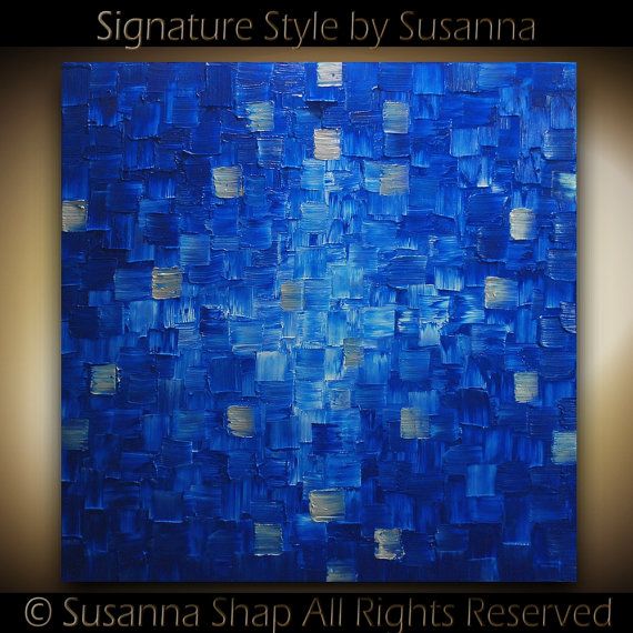 Original Blue Black and silver Modern Art Abstract painting, Geometric Squares Impasto Textured palette knife art by susanna shap (MADE2ORDER)